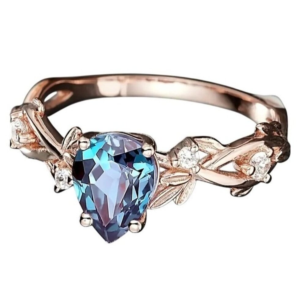 Pear Shape Alexandrite 2 piece Bridal Set engagement set in rose gold - Picture 7 of 8